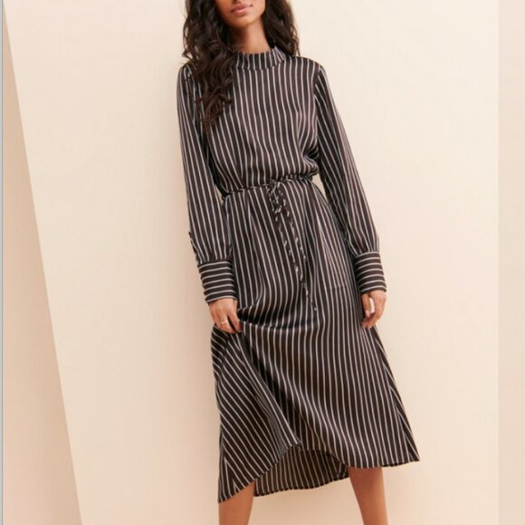 JUST Female Rosie Brown Striped Shirt Dress Size Small EUC - Picture 1 of 6